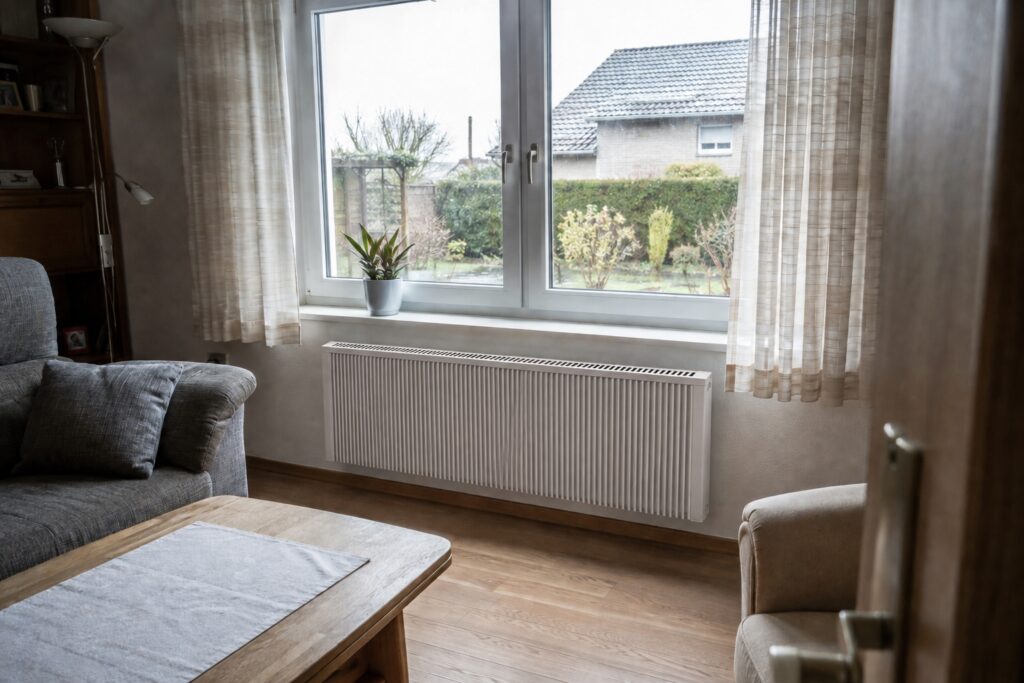 Moderne Flächenspeicherheizung im Wohnraum als Elektroheizung für Bestandsgebäude